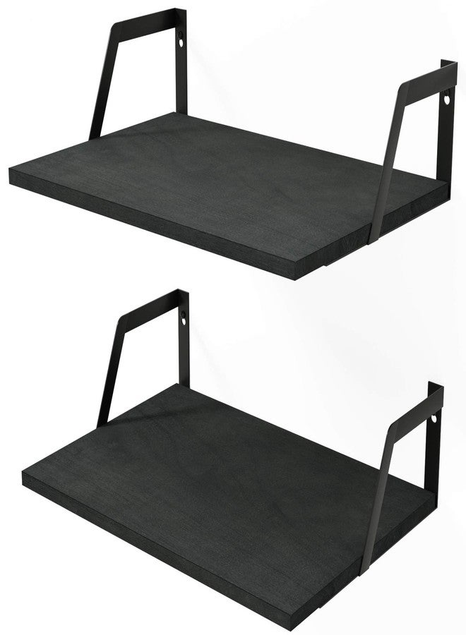 SRIWATANA Floating Shelves Wall Mounted Set of 2 Rustic Wood Shelves with Large Capacity(Black - Image 1